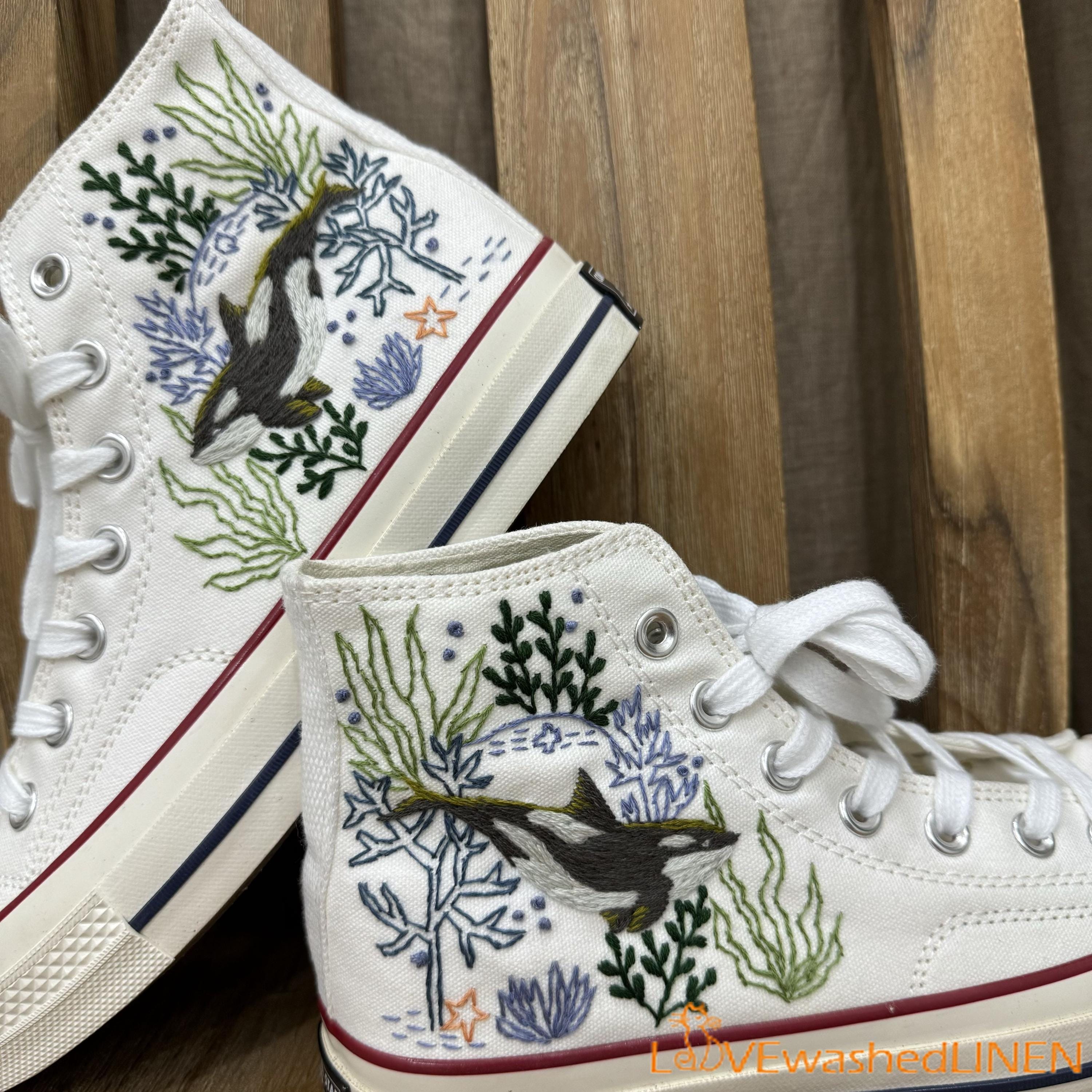 Custom Embroidered Converse Chuck Taylor, Killer Whale Ocean