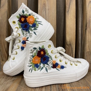 Custom Sneakers Platform/ Wedding Flowers Embroidered Shoes/ Bridal Flowers Embroidered Sneakers/ Wedding Flowers Embroidered Sneakers/