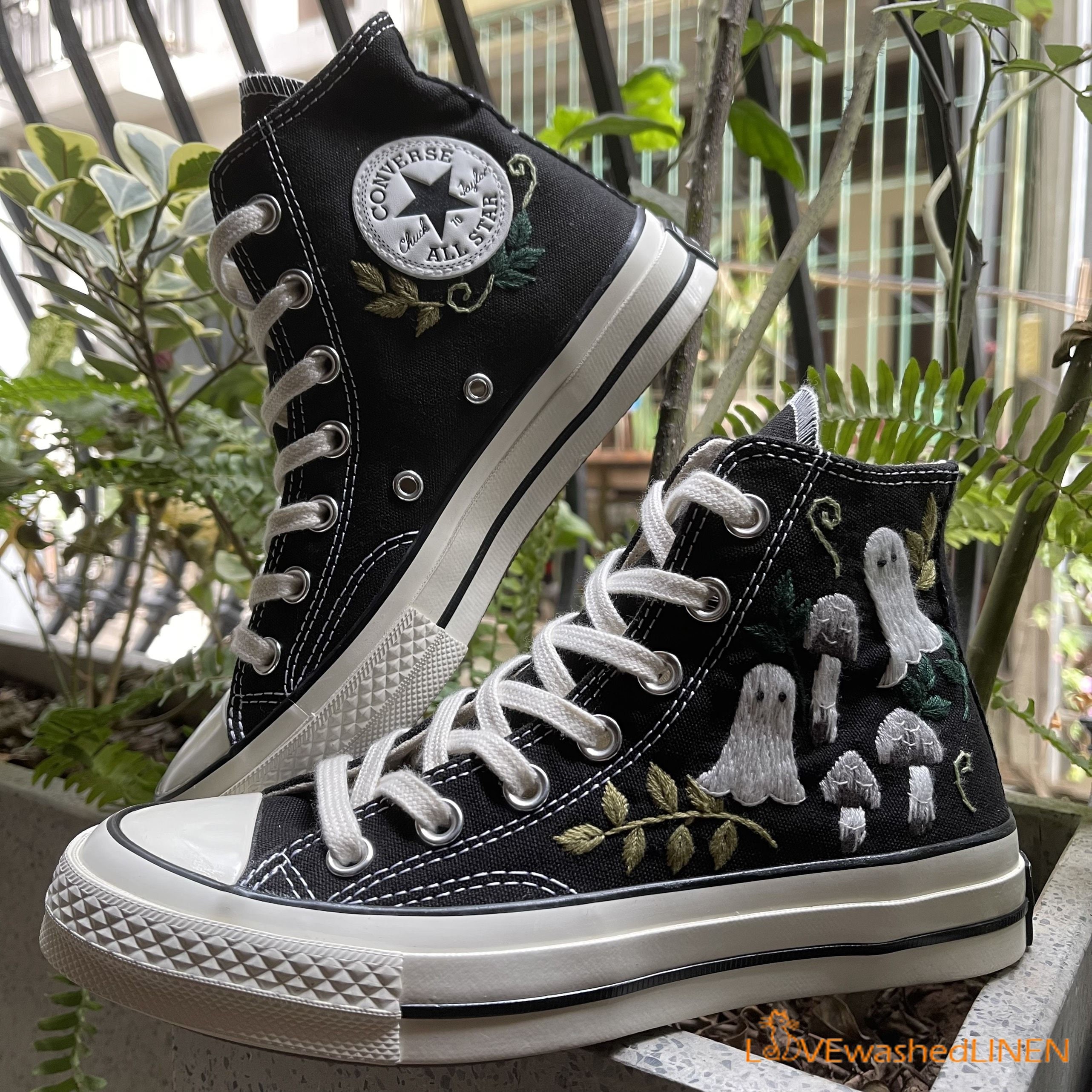 Custom Converse Chuck Taylor Embroidered Ghosts And Mushrooms Etsy UK