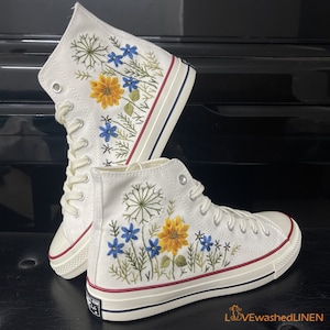 Custom Converse Chuck Taylor Embroidered Garden Flower/ Sunflower Embroidered Converse/ Custom Wedding Flowers