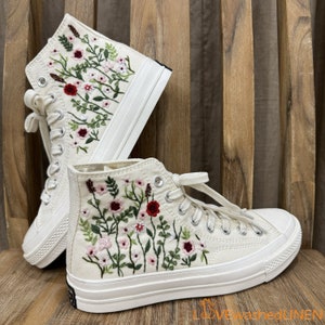 Custom Wedding Sneakers/ Wedding Flowers Embroidered Shoes/ Bridal Flowers Embroidered Sneakers/ Buttercup Flowers Embroidered Sneakers