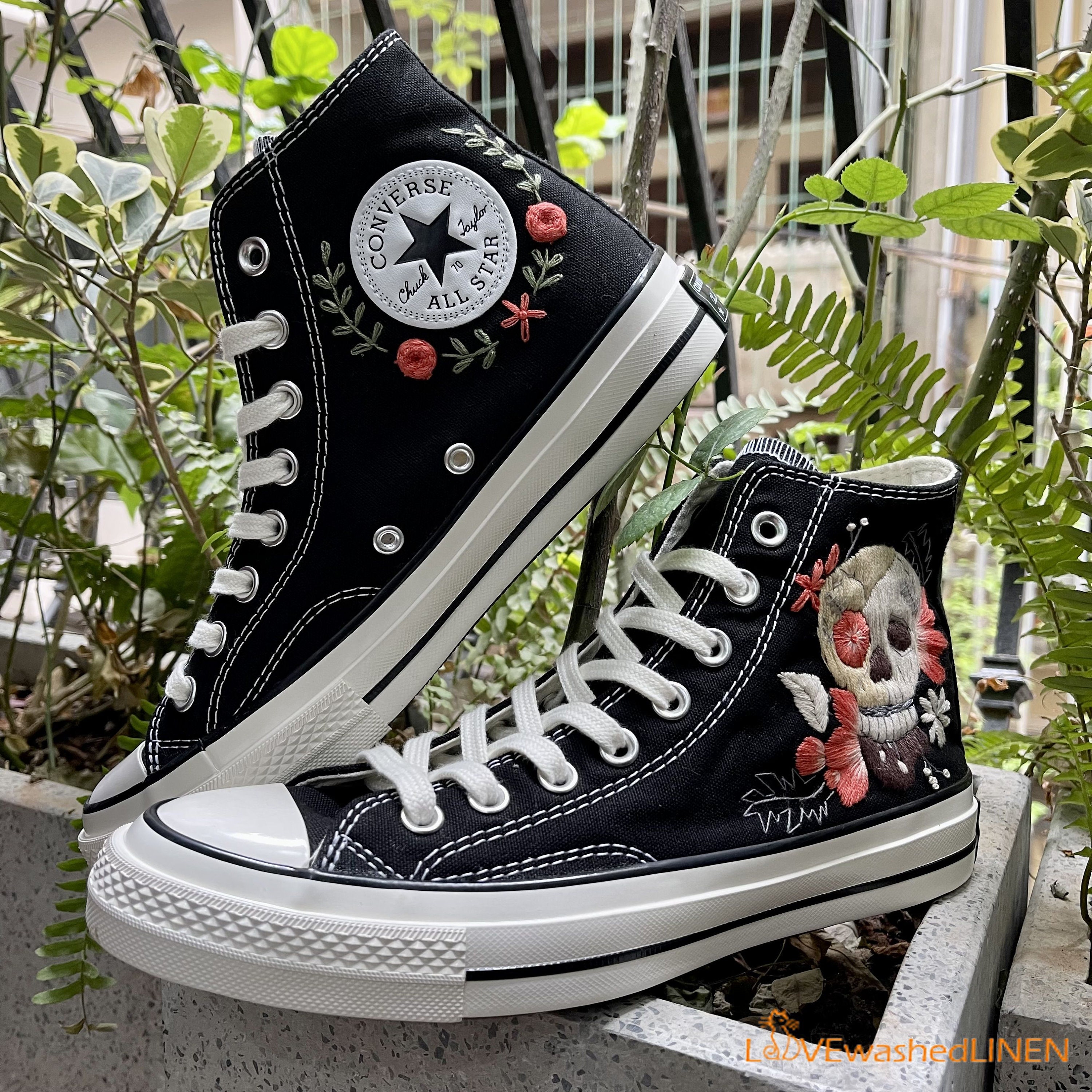 Custom Sneakers Embroidered Custom Sugar Skull Embroidered Shoes