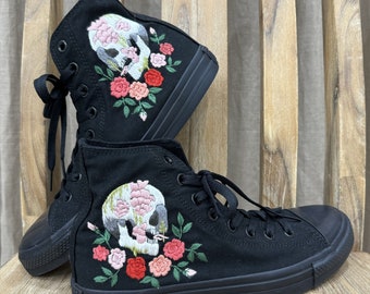 Custom Embroidered Sneakers: Sugar Skull Floral Converse