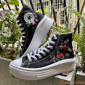 Embroidered Platform Sneakers: Custom Floral Converse Wedding Shoes