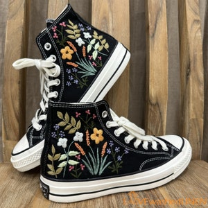 Custom Converse Chuck Taylor Embroidered Garden Flowers Convese Shoes/ Embroidered Converse Custom Wedding Flowers