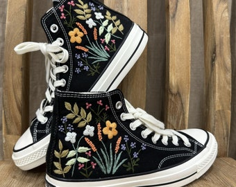 Embroidered Converse Sneakers: Custom Garden Flower Chuck Taylors