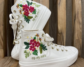 Custom Embroidered Wedding Sneakers: Tropical Hawaii Flowers