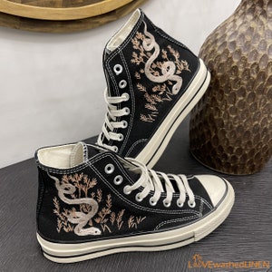 Custom Embroidered Converse High Tops Chuck Taylor 1970s/ Embroidered Snake Converse/ Custom Converse Chuck Taylor Embroidered Snake image 6