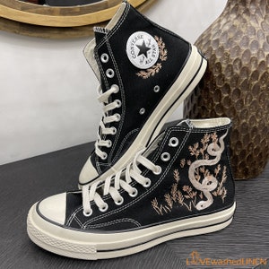Custom Embroidered Converse High Tops Chuck Taylor 1970s/ Embroidered Snake Converse/ Custom Converse Chuck Taylor Embroidered Snake image 5