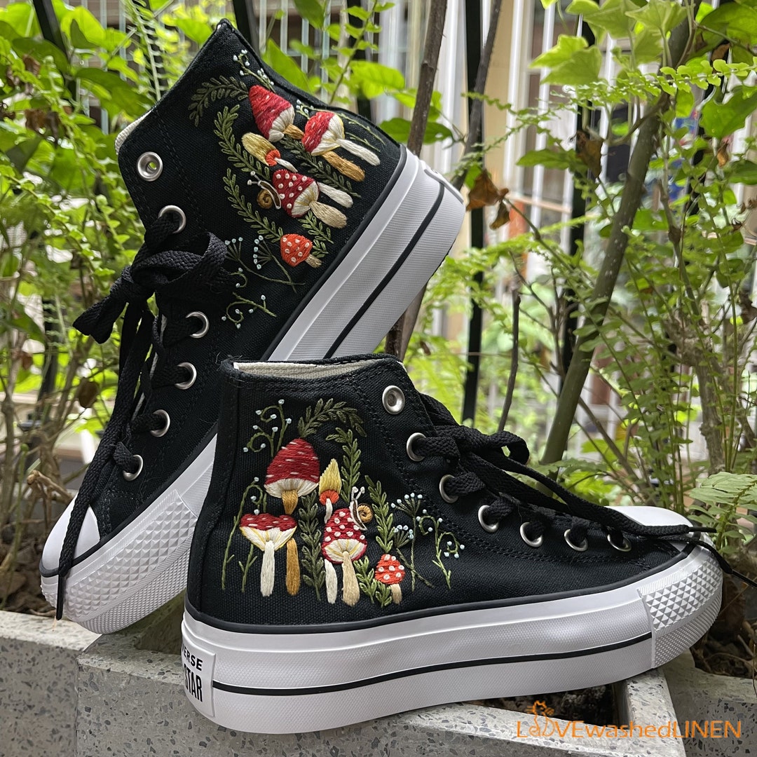 Custom Converse Chuck Taylor Lift Platform High Top Mushrooms Embroidered Converse Shoes Mushrooms Embroidered Converse Custom Etsy