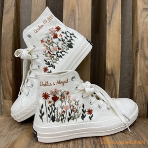 Custom Wedding Sneakers/ Wedding Flowers Embroidered Shoes/ Bridal Flowers Embroidered Sneakers Wedding Flowers Embroidered Sneakers/