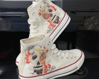 Custom Converse Chuck Taylor Embroidered Custom/Sugar Skull Embroidered Converse Shoes/Impressive Artist Skull Embroidered Sneaker Custom