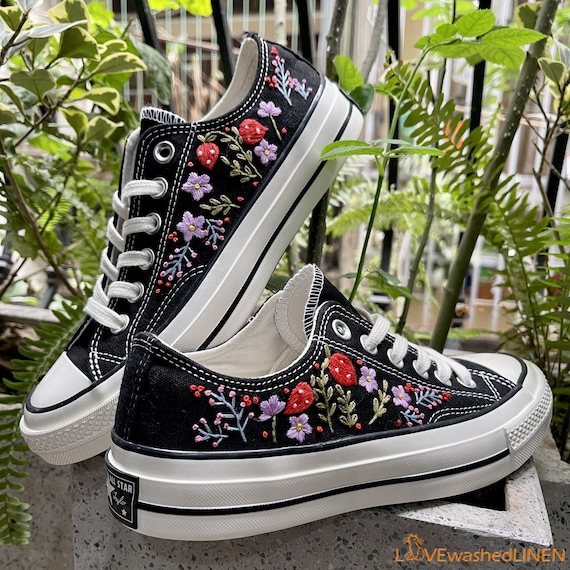 Embroidered Converse Custom Converse Chuck Taylor Embroidered Flowers Embroidered Converse Low Tops Wedding Embroidered Shoes Etsy
