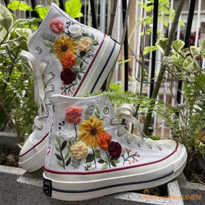 Hand Embroidered Floral Bridal Sneakers: Custom Wedding Converse