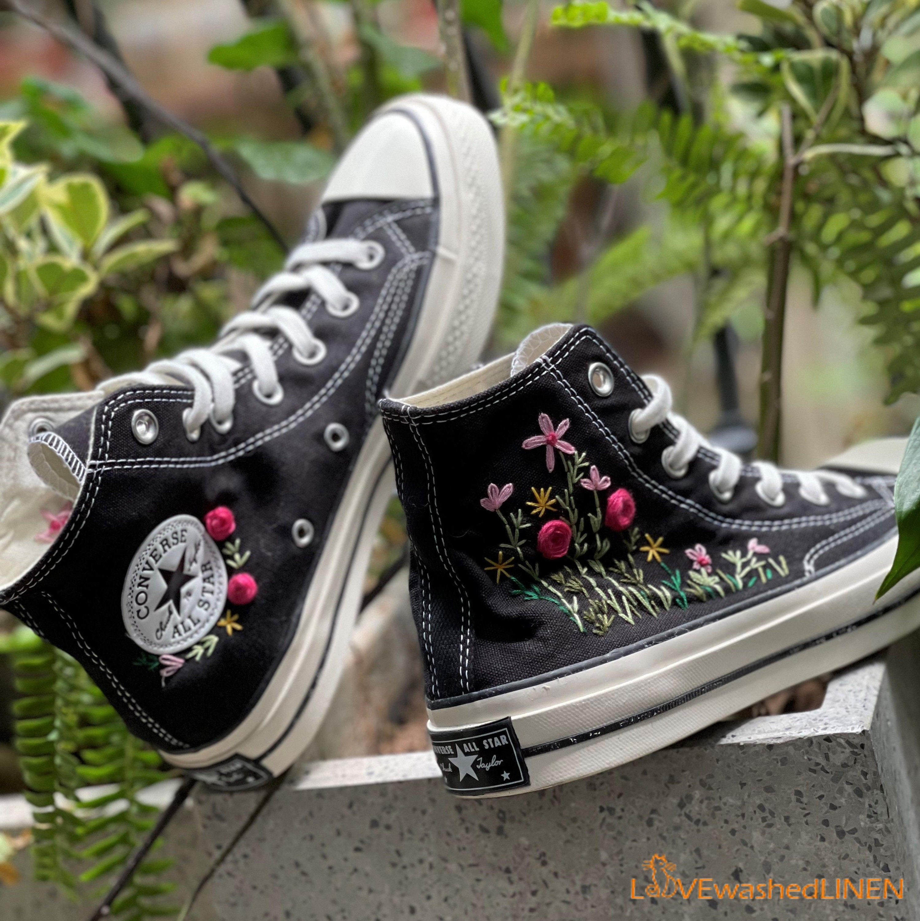 Custom Converse Chuck Taylor Embroidered Flower Embroidered Converse Custom Wedding Flowers Etsy