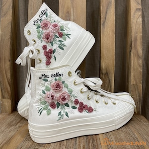 Custom Sneakers Platform/ Wedding Flowers Embroidered Shoes/ Bridal Flowers Embroidered Sneakers/ Wedding Flowers Embroidered Sneakers/