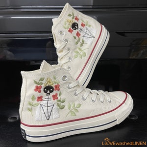 Custom Embroidered Converse Chuck Taylor Shoes: Memento Mori Floral Design
