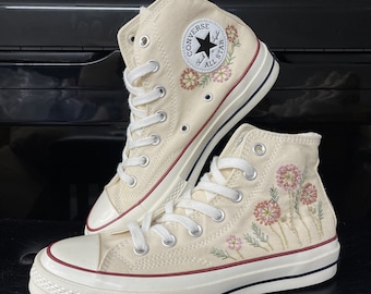 Embroidered Converse High Tops: Custom Dandelion Floral Shoes