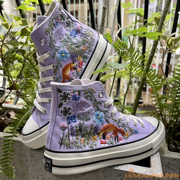 Custom Sneakers Taylor Embroidered/ Fox Summer Garden Flowers Embroidered  Shoes/ Embroidered Converse Wedding Flowers