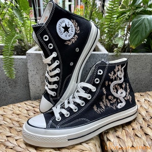 Custom Embroidered Converse High Tops Chuck Taylor 1970s/ Embroidered Snake Converse/ Custom Converse Chuck Taylor Embroidered Snake image 2