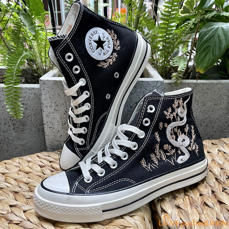 Custom Embroidered Converse High Tops Chuck Taylor 1970s/ Embroidered Snake Converse/ Custom Converse Chuck Taylor Embroidered Snake image 2