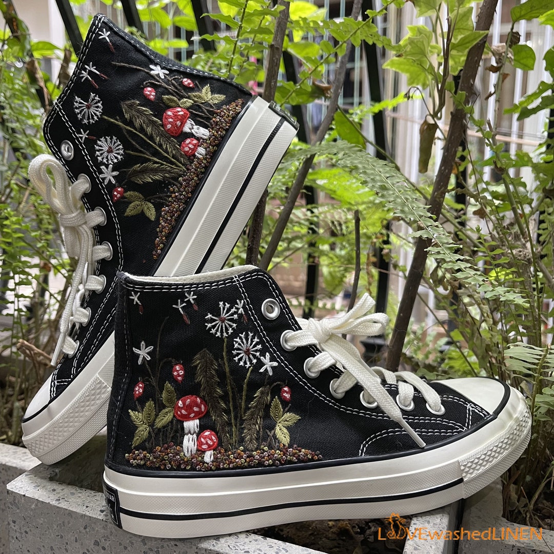 Custom Embroidered Converse Taylor 70s, Mushrooms Embroidered Shoes