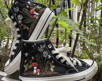 Custom Embroidered Converse Taylor 70s,  Mushrooms Embroidered Shoes/ Mushrooms Embroidered Shoes Custom/ Personalized Bride