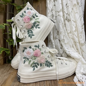 Embroidered Floral Wedding Sneakers: Custom Bridal Converse