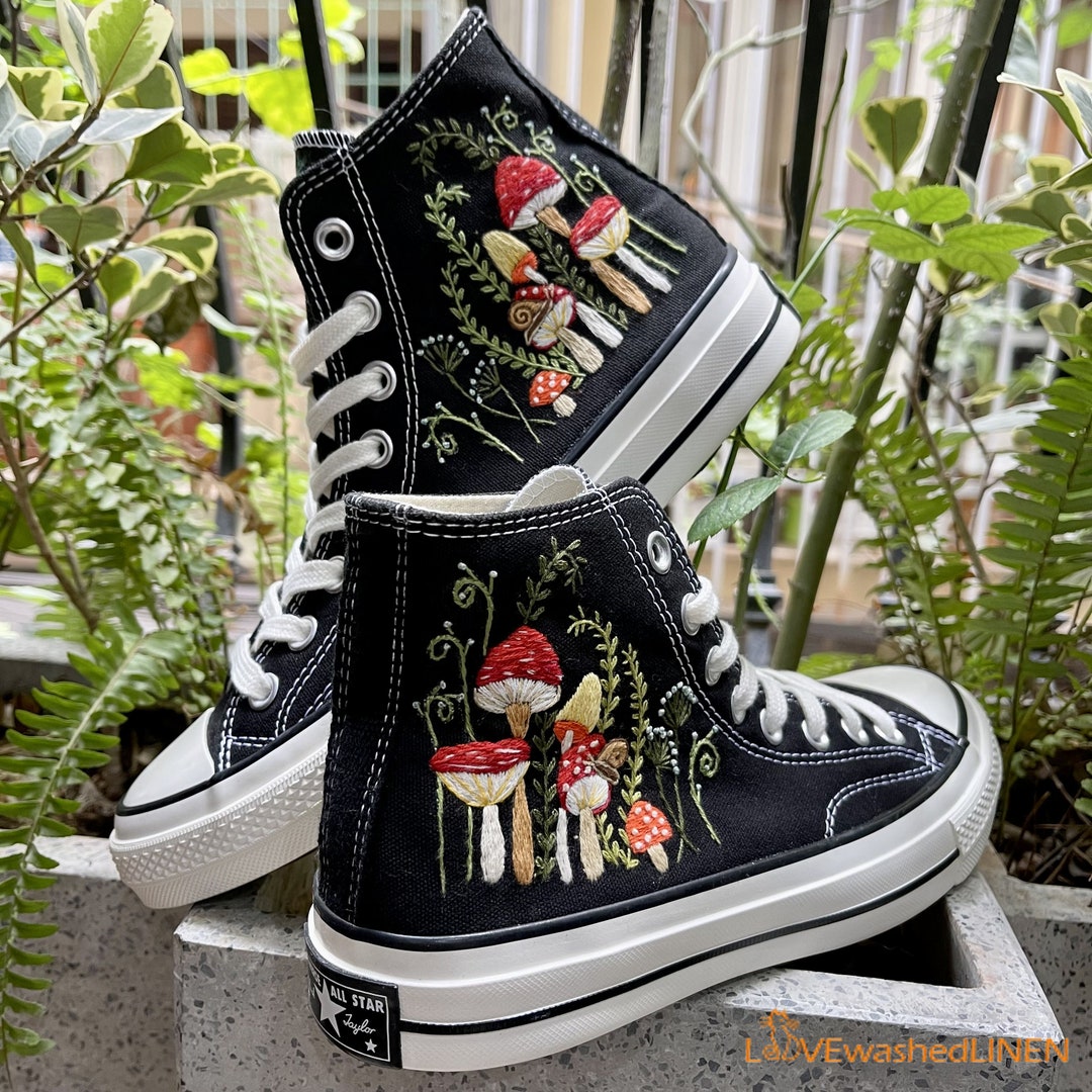Custom Embroidered Mushroom Converse Taylor 1970s Sneakers