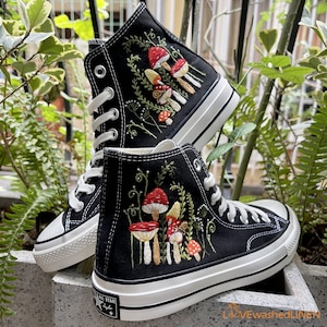 Custom Converse Taylor 1970s  Mushrooms Embroidered Shoes/ Mushrooms Embroidered Sneakers Custom/ Mushrooms Embroidered Sneakers