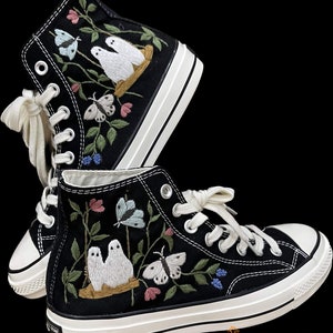Custom Sneakers  Embroidered/ Ghost Embroidered Converse/ Halloween Vibes Embroidered Sneakers/ Embroidered Wedding Reception Shoes