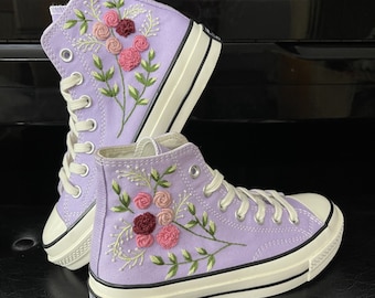 Custom Sneakers Taylor Embroidered Jolie Roses Flower/ Embroidered Shoes Custom Wedding / Wedding Sneakers