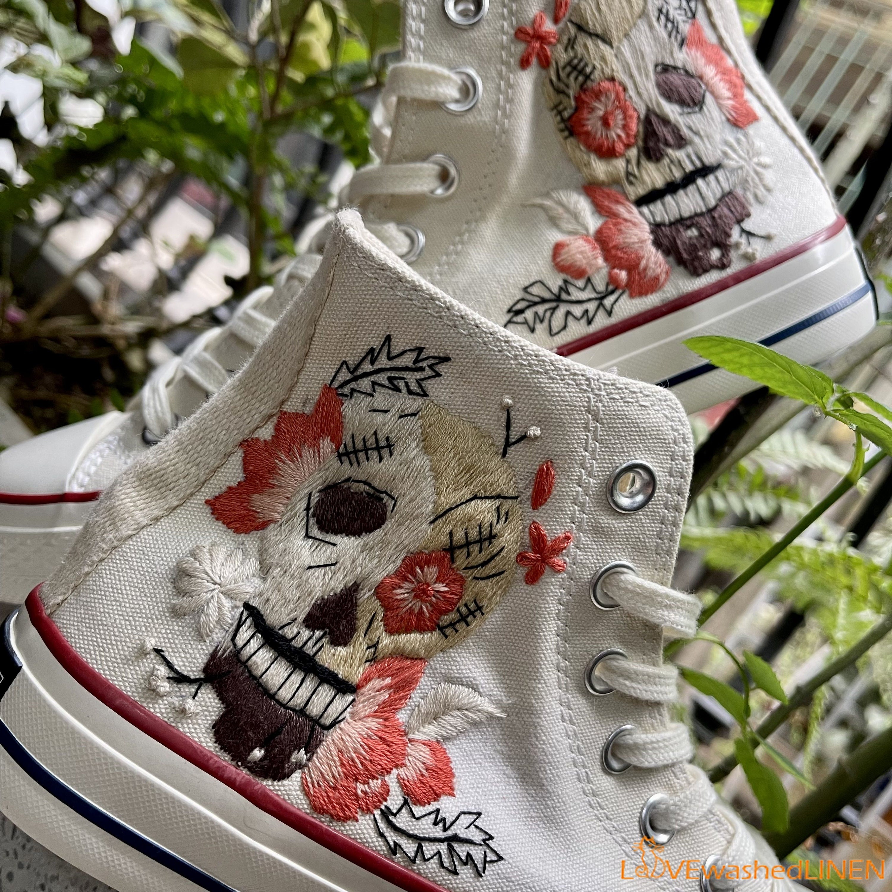 Custom Converse Chuck Taylor Embroidered Custom/sugar Skull  
