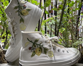 Custom Embroidered Converse Sneakers: Lemon Tuscany Wedding Shoes