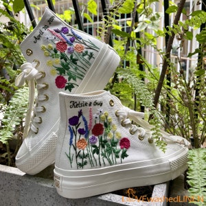 Hand Embroidered Floral Wedding Sneakers: Bridal Platform Shoes