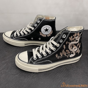 Custom Embroidered Converse High Tops Chuck Taylor 1970s/ Embroidered Snake Converse/ Custom Converse Chuck Taylor Embroidered Snake image 7