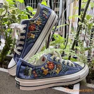 Custom Converse Chuck Taylor Embroidered / Wedding Flowers Embroidered Converse Low Tops / Wedding Pines Embroidered Sneakers