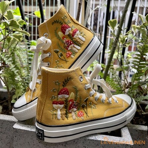 Custom  Embroidered Converse Taylor 70s/ Mushrooms Embroidered Shoes/ Mushrooms Embroidered Sneaker Custom/ Mushrooms Embroidered Sneakers