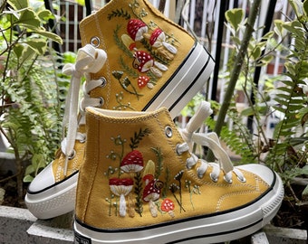 Custom  Embroidered Converse Taylor 70s/ Mushrooms Embroidered Shoes/ Mushrooms Embroidered Sneaker Custom/ Mushrooms Embroidered Sneakers