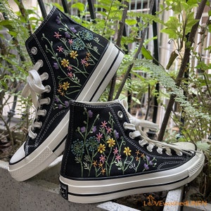Custom Converse Chuck Taylor Embroidered Garden Flowers Convese Shoes/ Embroidered Converse Custom Wedding Flowers