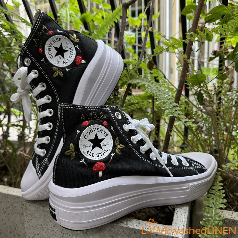 Custom Embroidered Converse Platform Sneakers: Mushroom Floral Design ...