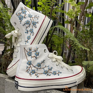 Custom Embroidered Converse Sneakers High Tops Taylor 1970s/ Cherry Blossom Shoes/ Custom Cherry Blossom Embroidered Sneakers