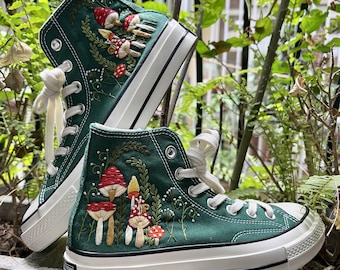 Custom Converse Chuck Taylor Mushrooms Embroidered Converse Shoes/ Mushrooms Embroidered Converse Custom/ Mushrooms Embroidered Sneakers