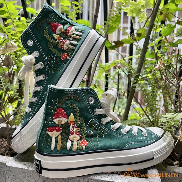 Custom Embroidered Mushroom Converse Chuck Taylor Sneakers