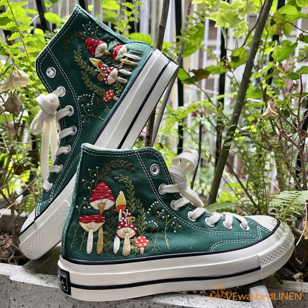 Custom Converse Chuck Taylor Mushrooms Embroidered Converse Shoes/ Mushrooms Embroidered Converse Custom/ Mushrooms Embroidered Sneakers