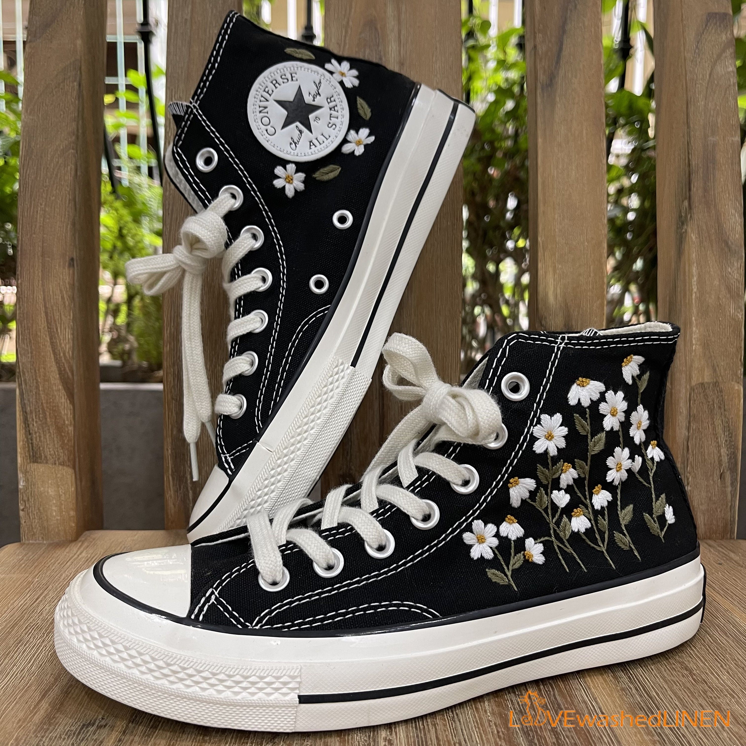 Custom Embroidered Converse High Tops Custom Converse Chuck Taylor 1970s Embroidered Daisy Flower Wedding Sneakers Wedding Gift Etsy