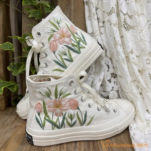 Custom Wedding Sneakers/ Wedding Flowers Embroidered Shoes/ Bridal Flowers Embroidered Sneakers Wedding Flowers Embroidered Sneakers/