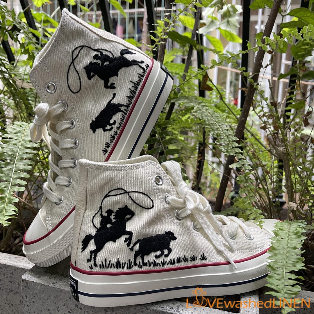 Custom Converse Cowboy Embroidered Sneakers – Western Rodeo High Tops ...