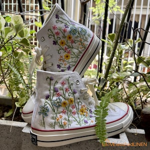 Custom Converse Chuck Taylor Embroidered Garden Flowers Convese Shoes/ Embroidered Converse Custom Wedding Flowers
