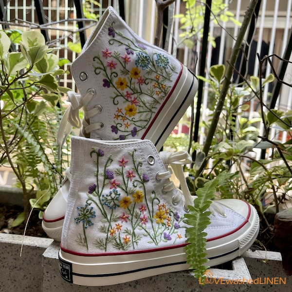 Custom Converse Chuck Taylor Embroidered Garden Flowers Convese Shoes/ Embroidered Converse Custom Wedding Flowers